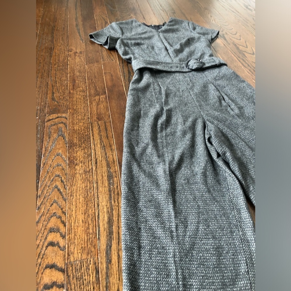 Club Monaco Women’s 00 Black/Gray Tweed Textured Hidden Zipper Cropped Jumpsuit - Picture 4 of 15